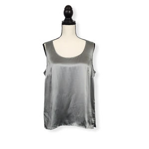 Talbots Women's Blouse Sleeveless 100% Silk Glossy Silver Size 12 NWT